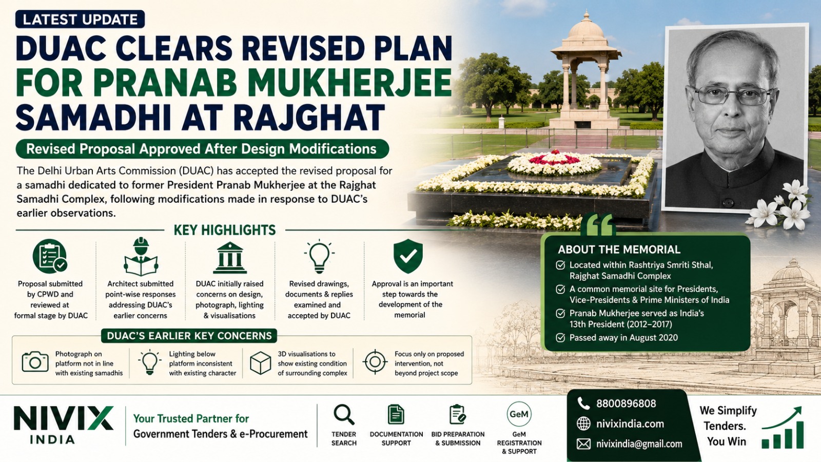 Pranab Mukherjee Samadhi Rajghat Plan Approved by DUAC - Nivix India